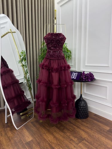 فستان سهرة تول كوري كلفة تطريز