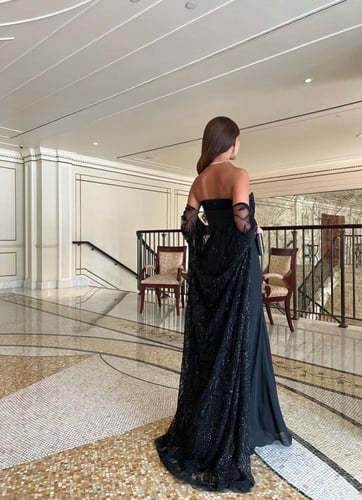 فستان سهرة مع شال تطريز انيق الخامة الداخلية شيفون...