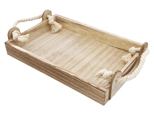 صينيه خشبي فاتح بيد حبل ابيض