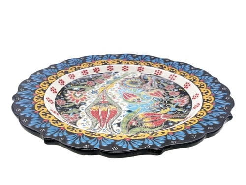 صحن سراميك نفش يدوي مربع مقاس 22سم