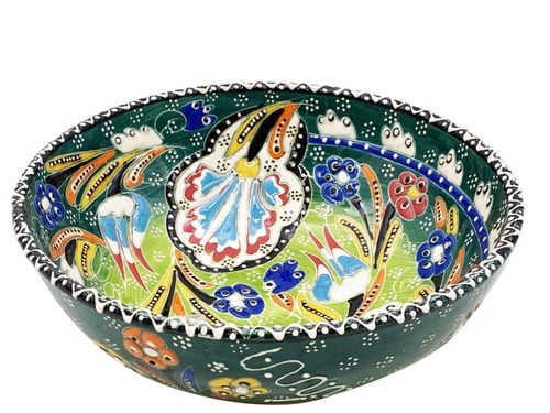 زبديه صحن عميق سيراميك نقش يدوي دائري مقاس 15سم