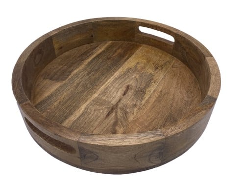 صينية خشب طبيعي دائري