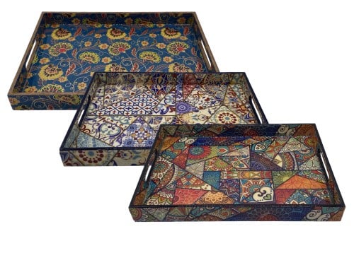 صينية خشب ملبس مستطيل