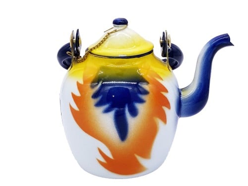 ابريق شاهي غضار الشعلة لونين برتقالي وكحلي