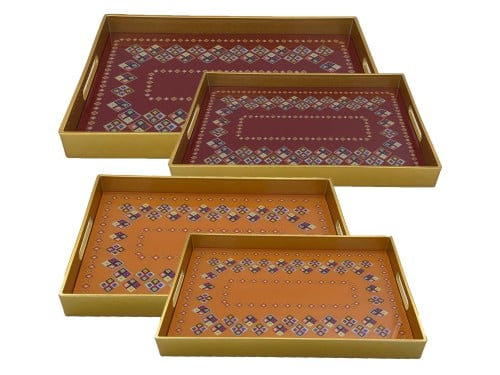 طقم صواني تراثي قاعدة قزاز مستطيل