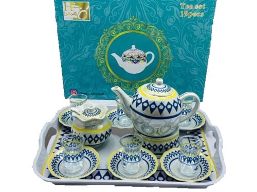 طقم شاهي بورسلان نقشة دايموند ازرق