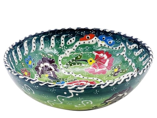 زبديه صحن عميق سيراميك نقش يدوي دائري مقاس 15سم