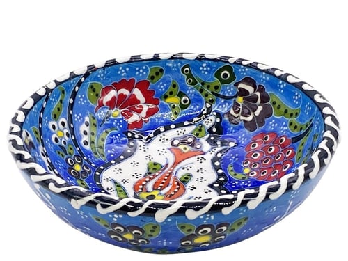 زبديه صحن عميق سيراميك نقش يدوي دائري مقاس 15سم