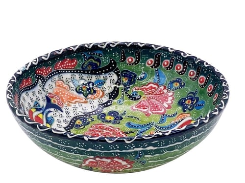 زبديه صحن عميق سيراميك نقش يدوي دائري مقاس 15سم