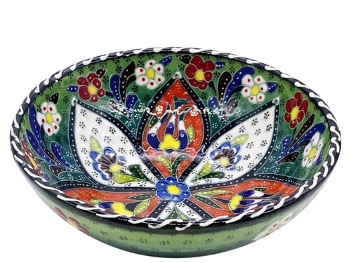 زبديه صحن عميق سيراميك نقش يدوي دائري مقاس 15سم