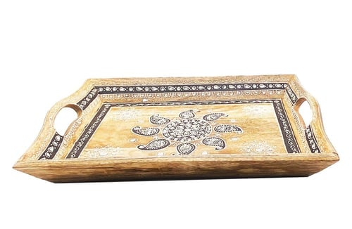 صينية تقديم خشب مستطيل نقش يدوي بارز