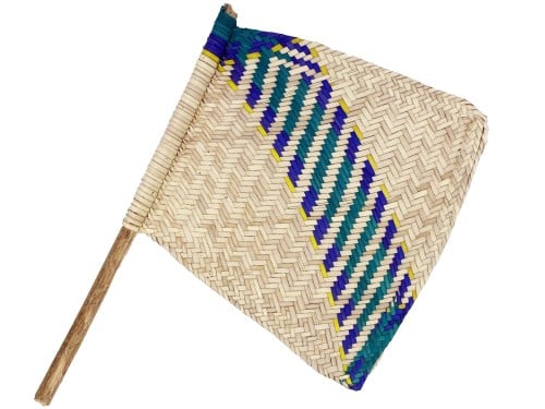 مروحة يدوية خوص ملون وسط