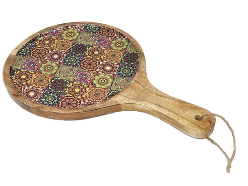 صحن تقديم خشب مدور بمقبض