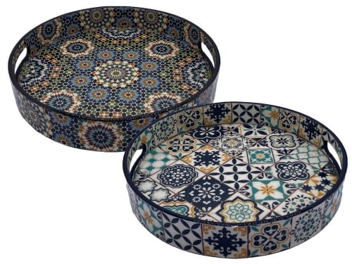 صينية خشب ملبس دائري