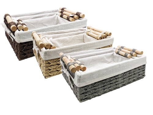 سلة خوص مستطيل بيد خشب