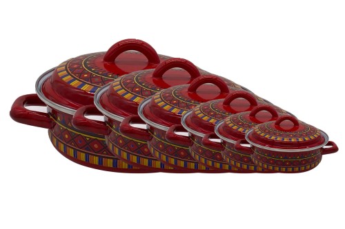 طقم بوادي بغطاء بالنقشة العسيرية لون احمر