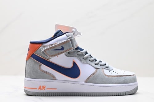 Nike Air Force 1 Mid Midnight Blue Orange Dark Gre...