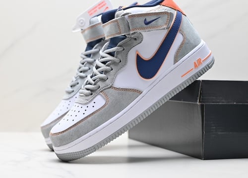 Nike Air Force 1 Mid Midnight Blue Orange Dark Gre...