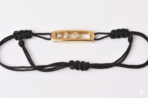 Black thread bracelet, 925 silver, gold-plated