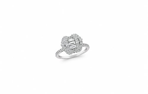 Silver ring, intersecting, studded with zircon