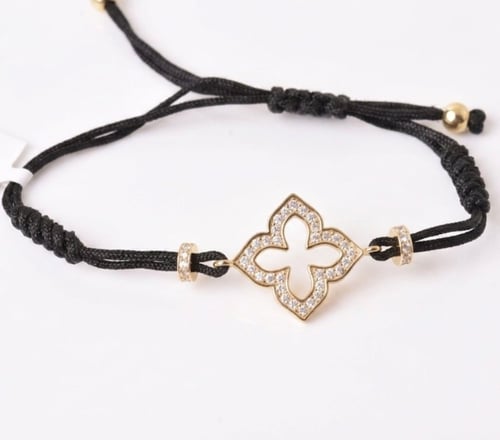 Black thread bracelet, 925 silver, gold-plated, wi...