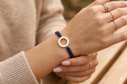 "Love" bracelet, navy thread with a gold-plated ri...