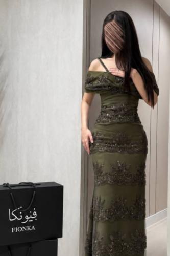 Olive dress with embroidery details and light shine