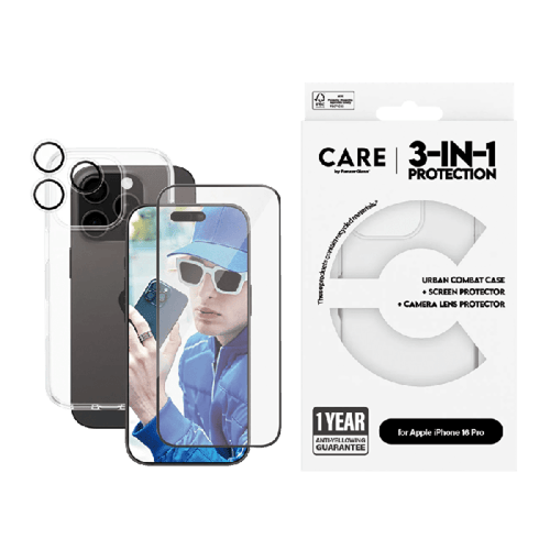 بكج حماية بانزر جلاس CARE فلاقشيب 3 في 1 أيفون 16...