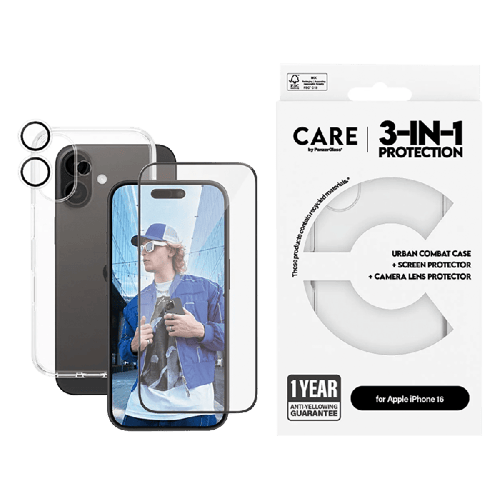 بكج حماية بانزر جلاس CARE فلاقشيب 3 في 1 أيفون 16...