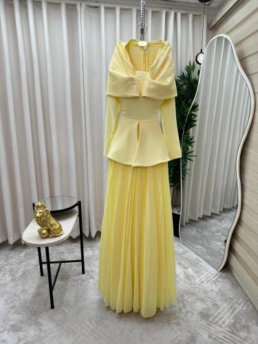 Double-layered flared dress with pleats