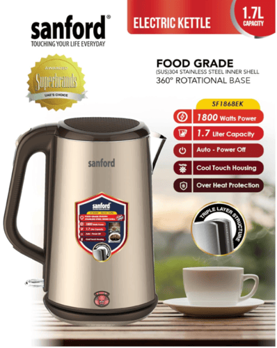 غلاية كهربائية من سانفورد، اسود/ فضي، 1.7 لتر، SF1...