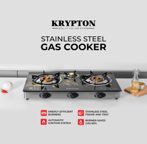 كريبتون موقد غاز ثلاثي مع شعالة اوتوماتيكية - أسود...