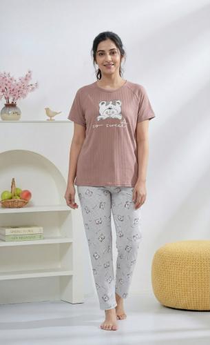 Two-piece sleepwear with short sleeves and pants w...