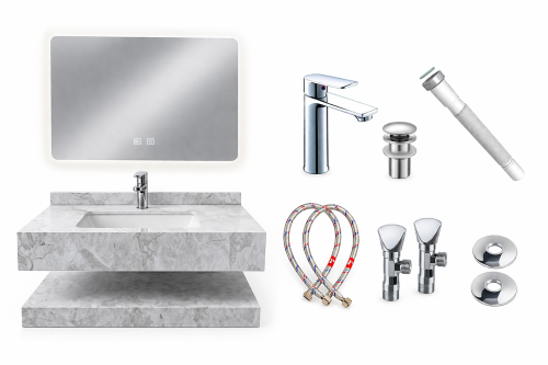 80 cm Porcelain Bathroom Vanity with LED Mirror an...
