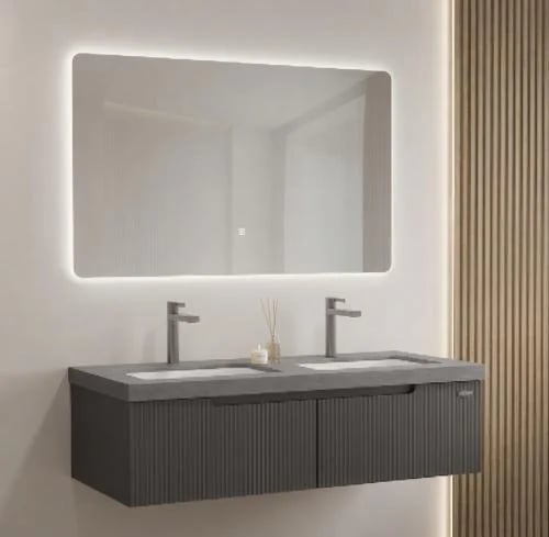 Double Ceramic Basin Vanity with Fluted Drawers 12...
