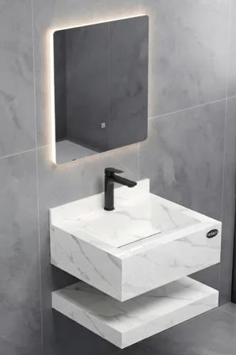 White Marble Wall-Hung Basin with Flowing Veins 60...