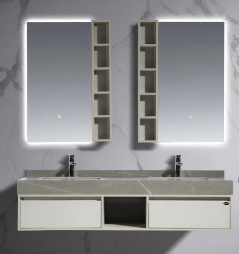 Double Basin Marble Vanity with LED Mirrors 150×50 cm
