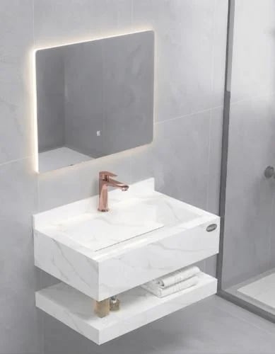 Wall-Hung Marble Vanity with LED Mirror 80×50 cm