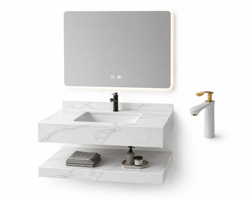 80 cm White Porcelain Vanity with Lower Shelf and...