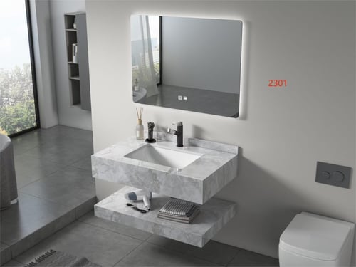 80 cm Porcelain Vanity with LED Mirror – Marble-Ef...