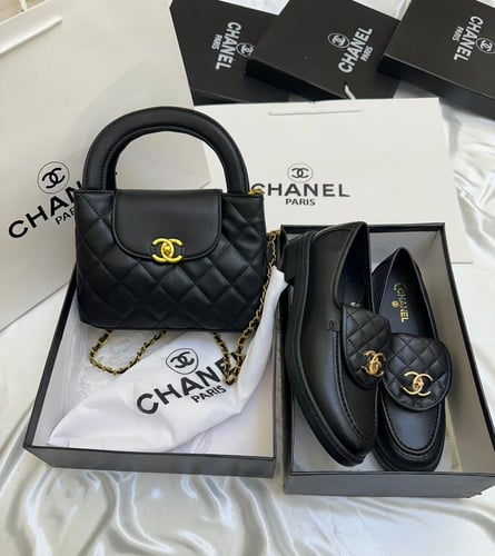 طقم شنطة وشوز شانيل كوالتي لون اسود