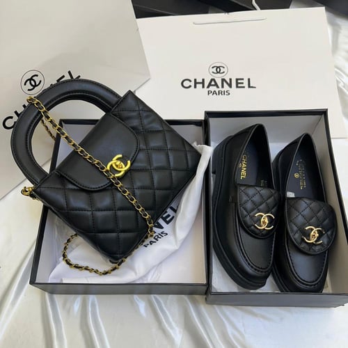 طقم شنطة وشوز شانيل كوالتي لون اسود