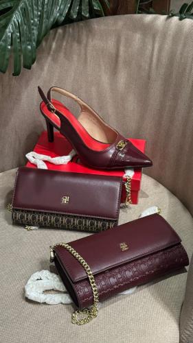 طقم كعب وشنطة CH لون عنابي