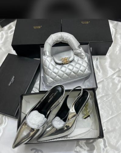 طقم كعب وشنطة فضي