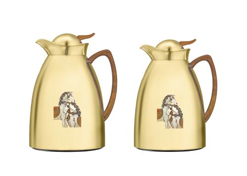 طقم ترامس بلص العاديات ذهبي مطفي يد خشبي 1L/0.7L