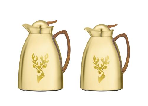 طقم ترامس بلص غزال ذهبي مطفي يد خشبي 1L/0.7L