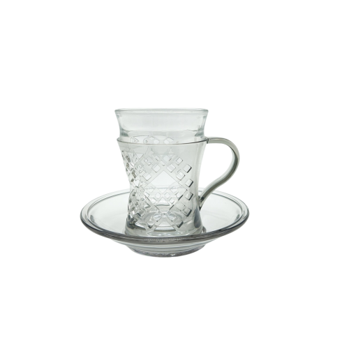 بيالة شاي مارية رصاصي شفاف 6+6 بيالة وصحن