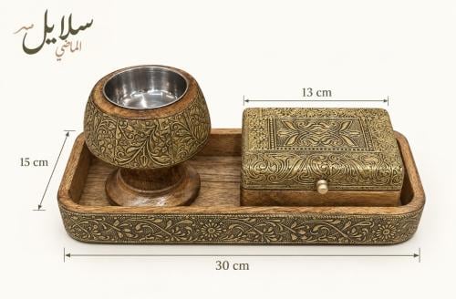 طقم هندي صناعة يدوية خشب / نحاس - مبخرة، صندوق عود...
