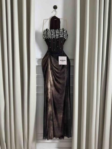 Luxury evening dress: bejeweled elegance and a stunning drape design from Shomos Store