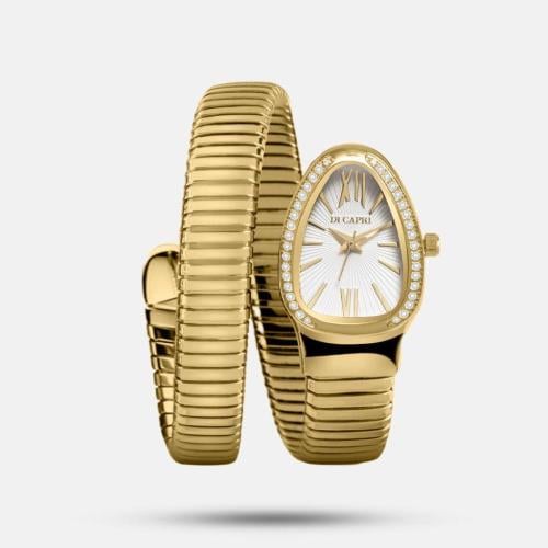 ساعة يد نسائية ذهبية على شكل ثعباني